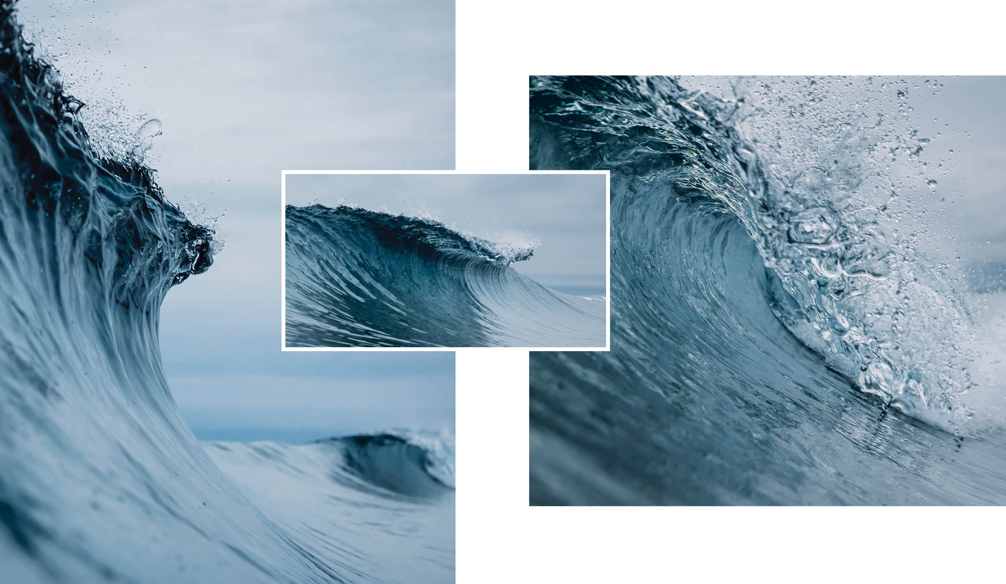 Three photos of breaking waves